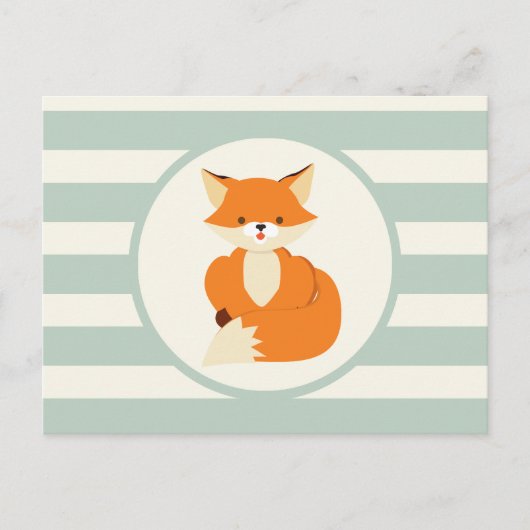 Cute Woodland Fox op Sage Green Stripes Briefkaart (Voorkant)