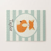 Cute Woodland Fox op Sage Green Stripes Legpuzzel (Horizontaal)