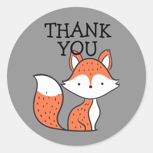 Cute Woodland Fox Oranje Grey Dank je Ronde Sticker (Voorkant)