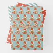 Cute Woodland Fox Pattern - Aqua Green Kerstmis Inpakpapier Vel (In situ)