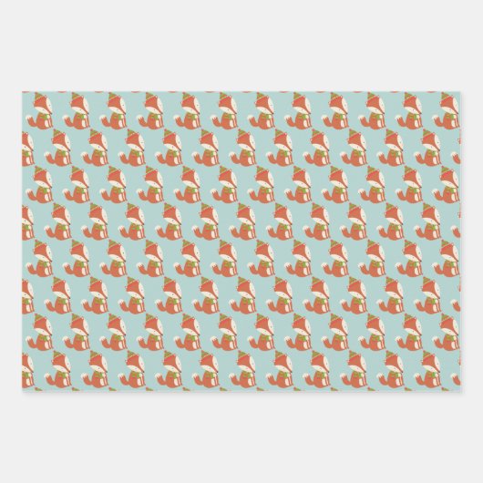 Cute Woodland Fox Pattern - Aqua Green Kerstmis Inpakpapier Vel (Voorkant)
