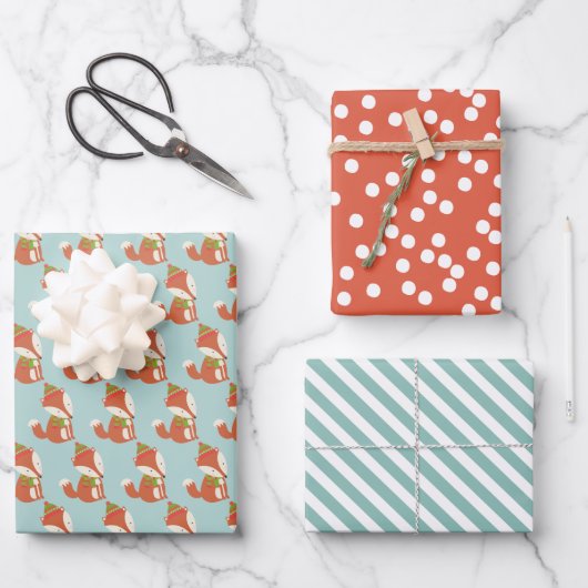 Cute Woodland Fox Pattern - Aqua Green Kerstmis Inpakpapier Vel (Voorkant)