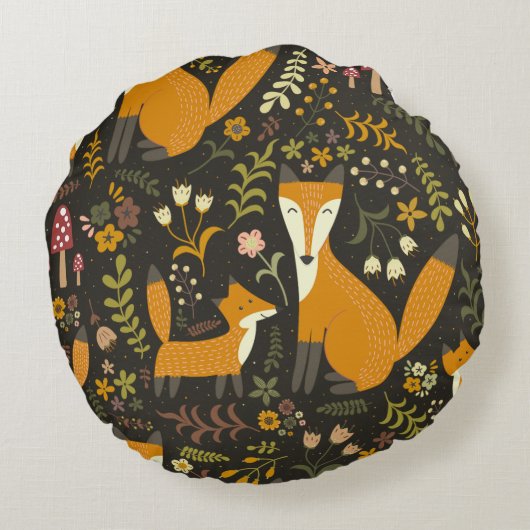 Cute Woodland Fox Pattern Bedroom of Nursery Rond Kussen (Achterkant)