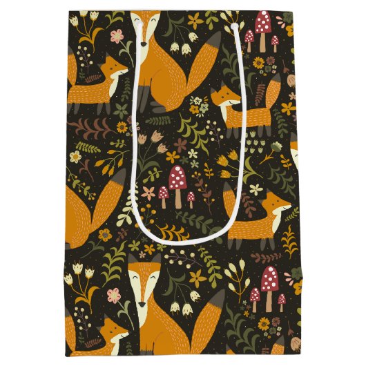 Cute Woodland Fox Pattern Medium Cadeauzakje (Achterkant)