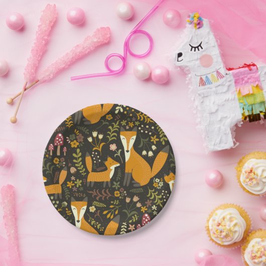 Cute Woodland Fox Pattern Papieren Bordje (Feest)