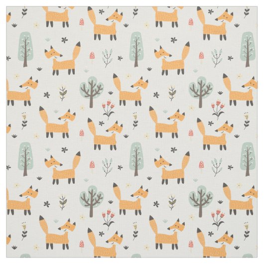 Cute Woodland Fox Pattern Stof (Swatch)