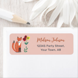 Cute Woodland Fox Roze Baby shower Label