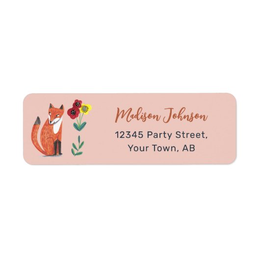 Cute Woodland Fox Roze Baby shower Label (Voorkant)