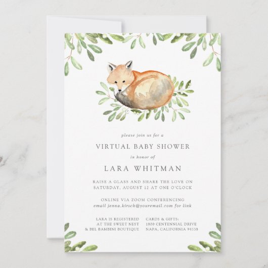 Cute Woodland Fox Virtual Baby shower Kaart (Voorkant)