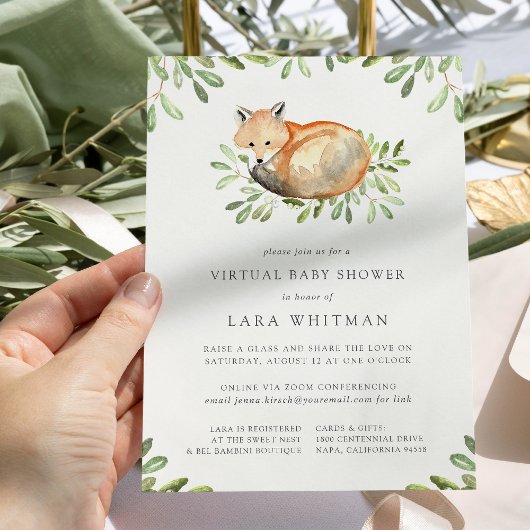 Cute Woodland Fox Virtual Baby shower Kaart