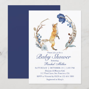 Cute Woodland Fox Waterverf Floral Baby shower Kaart