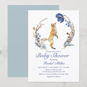 Cute Woodland Fox Waterverf Floral Baby shower Kaart