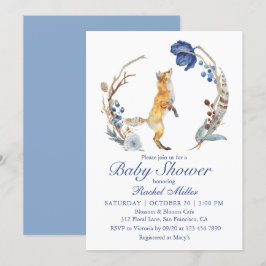 Cute Woodland Fox Waterverf Floral Baby shower Kaart