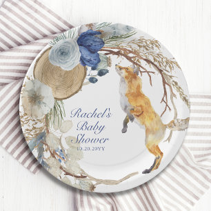 Cute Woodland Fox Waterverf Floral Baby shower Papieren Bordje