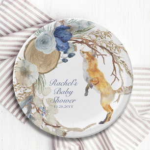 Cute Woodland Fox Waterverf Floral Baby shower Papieren Bordje