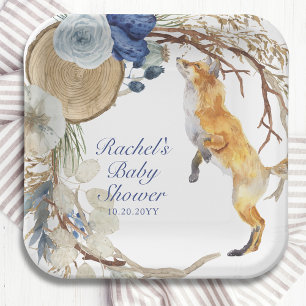 Cute Woodland Fox Waterverf Floral Baby shower Papieren Bordje
