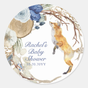 Cute Woodland Fox Waterverf Floral Baby shower Ronde Sticker
