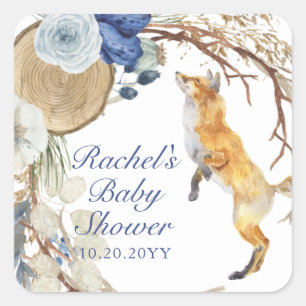 Cute Woodland Fox Waterverf Floral Baby shower Vierkante Sticker