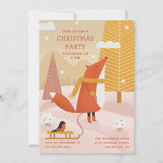 Cute Woodland Fox | Winter Forest Christmas Party Kaart (Voorkant)