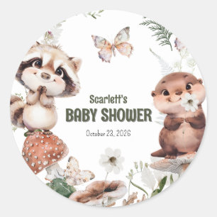 Cute Woodland Friends Baby Shower Ronde Sticker