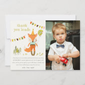 Cute Woodland Fun Party Vos Kids Birthday Photo Bedankkaart (Voorkant)