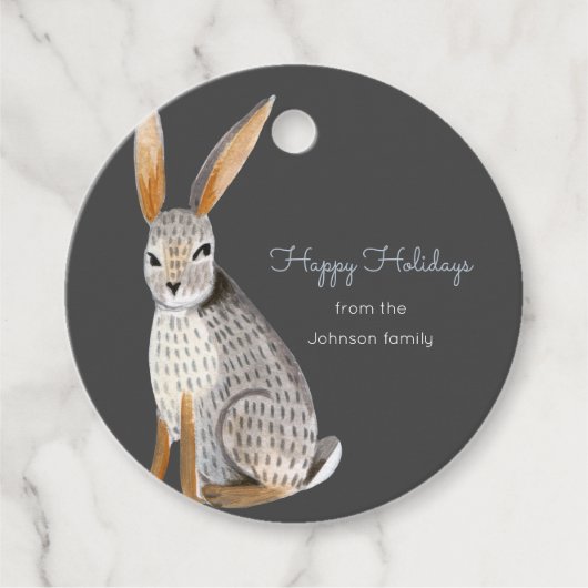 Cute Woodland Gray & Blue Rabbit Feestdagen Bedankjes Labels (Voorkant)
