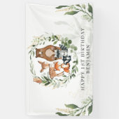 Cute Woodland Greenery Animals Happy Birthday Spandoek (Verticaal)