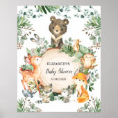 Cute Woodland Greenery Baby Animals Shower Poster (Voorkant)
