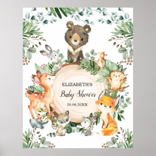 Cute Woodland Greenery Baby Animals Shower Poster