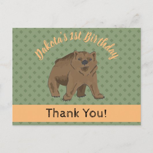 Cute Woodland Grizzly Beer Cub Dank je Briefkaart (Voorkant)