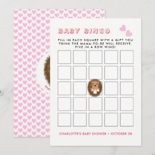 Cute Woodland Hedegel Baby Girl Shower Bingo Game Kaart