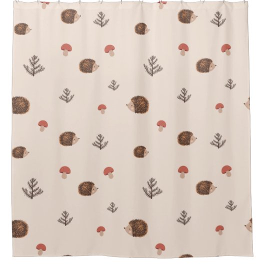 Cute Woodland Hedégel & Mushroom Pattern Douchegordijn (Voorkant)
