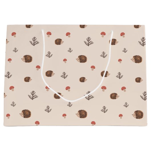 Cute Woodland Hedégel & Mushroom Pattern Groot Cadeauzakje (Voorkant)