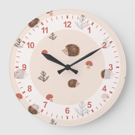 Cute Woodland Hedégel & Mushroom Pattern Grote Klok (Voorkant)