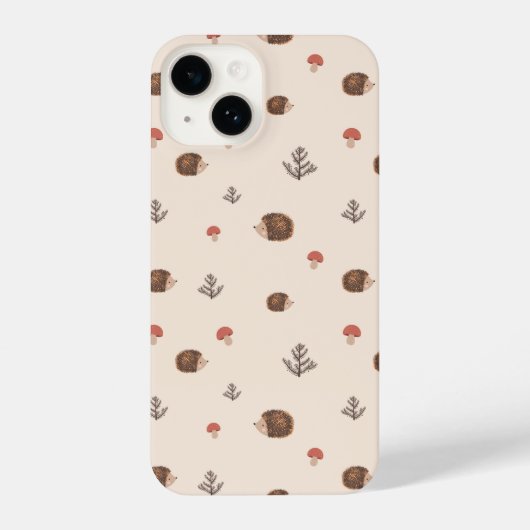 Cute Woodland Hedégel & Mushroom Pattern iPhone Hoesje (Achterkant)