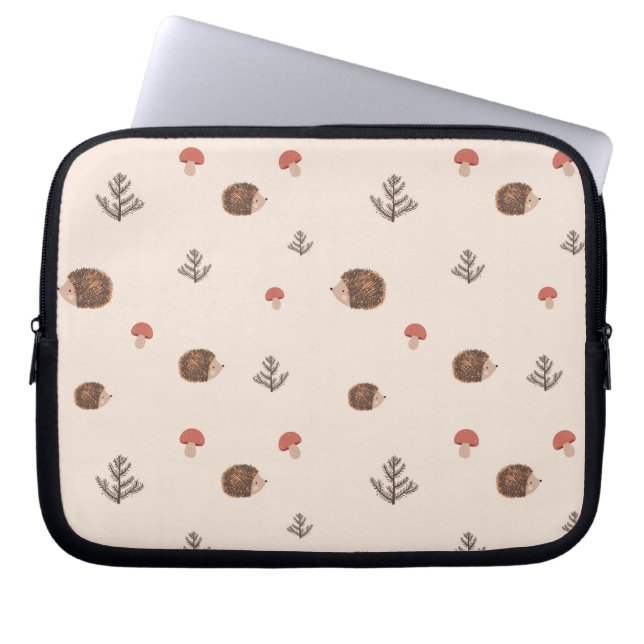 Cute Woodland Hedégel & Mushroom Pattern Laptop Sleeve (Voorkant)