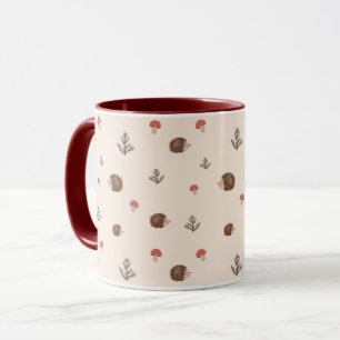 Cute Woodland Hedégel & Mushroom Pattern Mok
