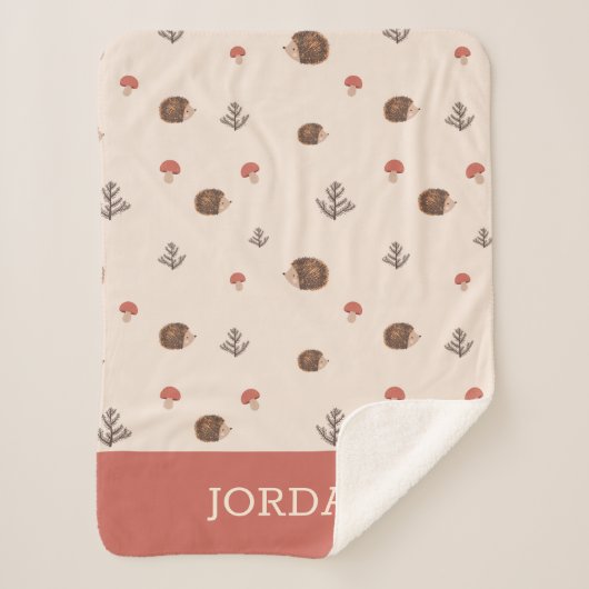 Cute Woodland Hedégel & Mushroom Pattern Sherpa Deken (Voorkant)