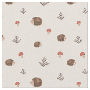 Cute Woodland Hedégel & Mushroom Pattern Stof