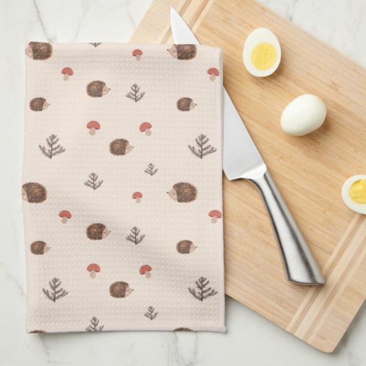 Cute Woodland Hedégel & Mushroom Pattern Theedoek (Quarter Fold)