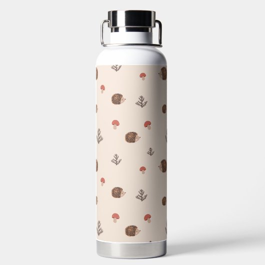 Cute Woodland Hedégel & Mushroom Pattern Waterfles (Achterkant)