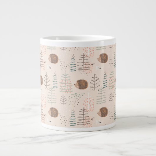 Cute Woodland Hedegel Pattern Grote Koffiekop (Voorkant)
