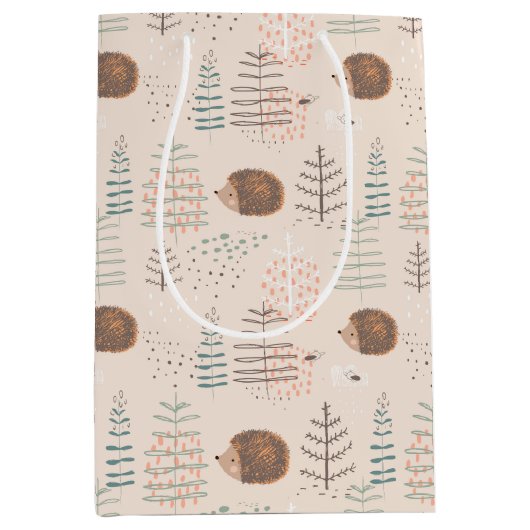Cute Woodland Hedegel Pattern Medium Cadeauzakje (Voorkant)