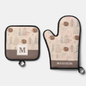 Cute Woodland Hedegel Pattern Ovenwant & Pannenlap Set (Voorkant)