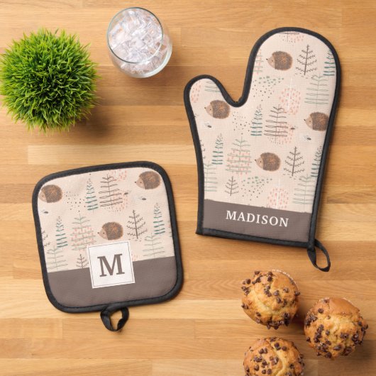 Cute Woodland Hedegel Pattern Ovenwant & Pannenlap Set (Top down)