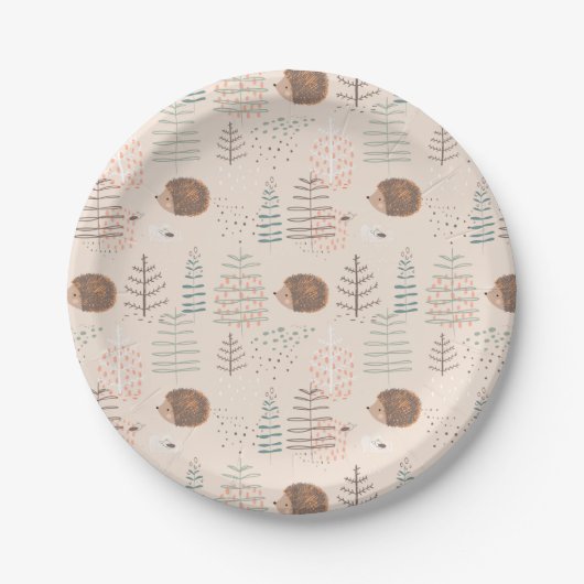 Cute Woodland Hedegel Pattern Papieren Bordje (Voorkant)