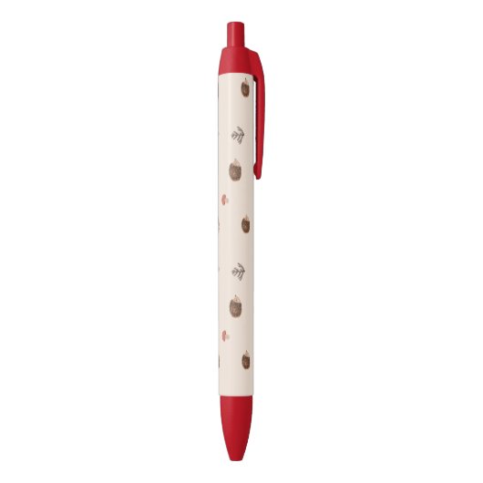 Cute Woodland Hedgehog & Mushroom Pattern Zwarte Inkt Pen (Achterkant (Verticaal))