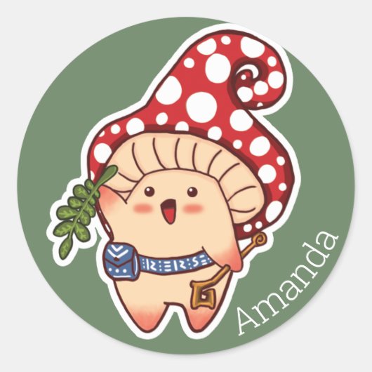 Cute Woodland Herbalist Mushroom Ronde Sticker (Voorkant)