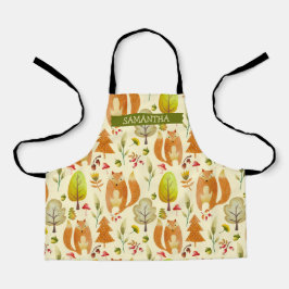 Cute Woodland Herfst Fox Pattern Trees Whimsical Schort