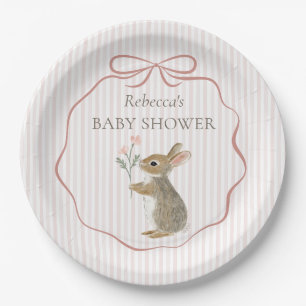 Cute Woodland Konijn Aquarel Meisje Baby Shower Papieren Bordje